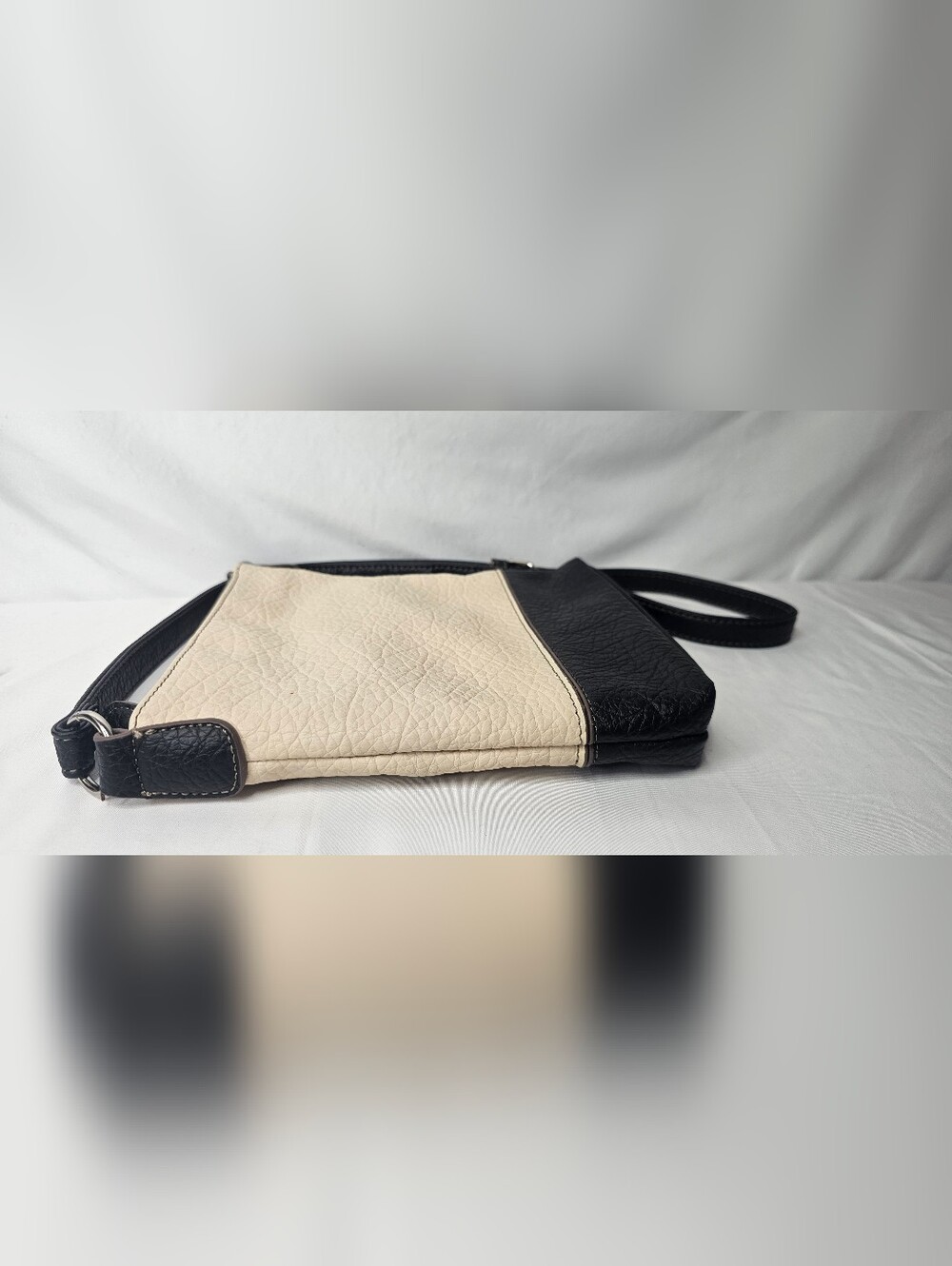 Nine West Pebbled Crossbody Bag Black Cream Two Tone Messenger Purse Buckle - Picture 4 of 16